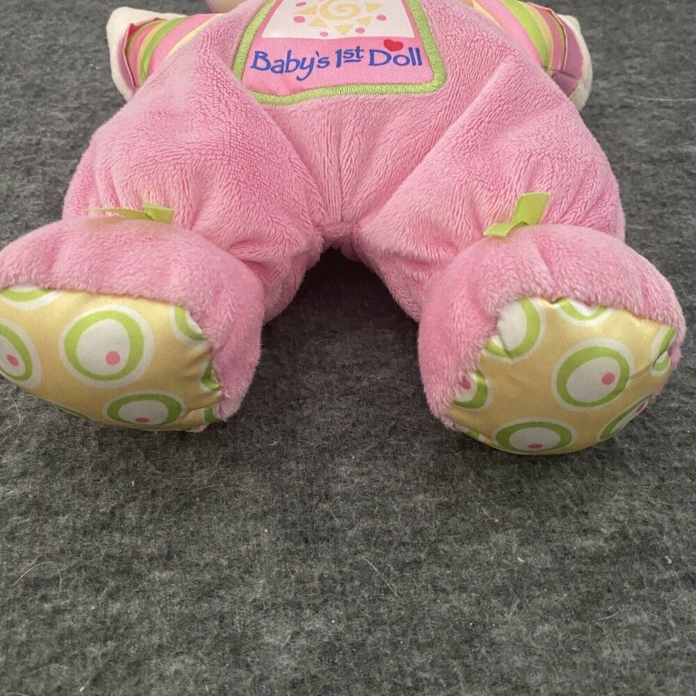 Fisher Price Bright Pink Baby's 1st Doll Soft Rattle FP Hat Lovey Toy - Picture 4 of 6